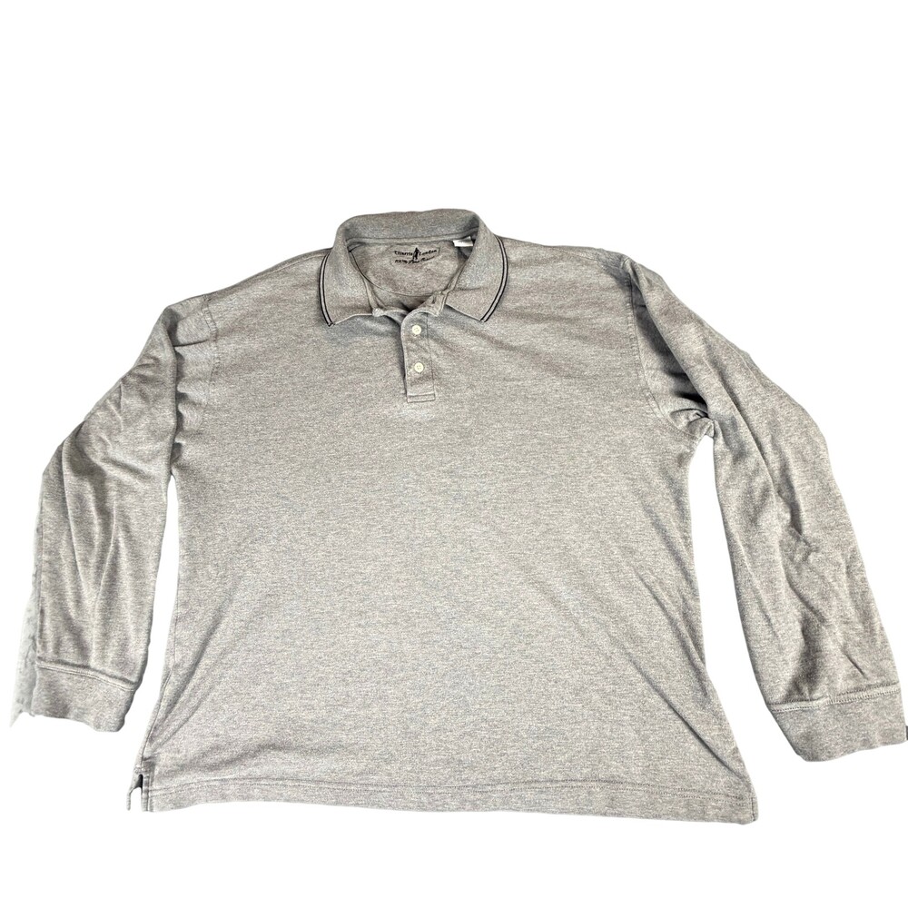 T.Harris London Polo Shirt Mens XL Gray Pima Cotton Rugby Collared Long Sleeve
